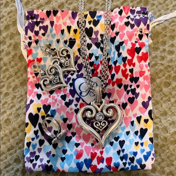 Brighton Silver Heart Pendant Necklace with Matching Earrings and ring